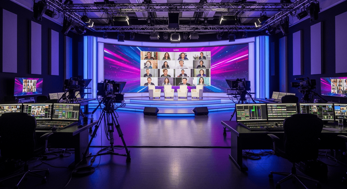 Live virtual summit broadcast in a professional studio